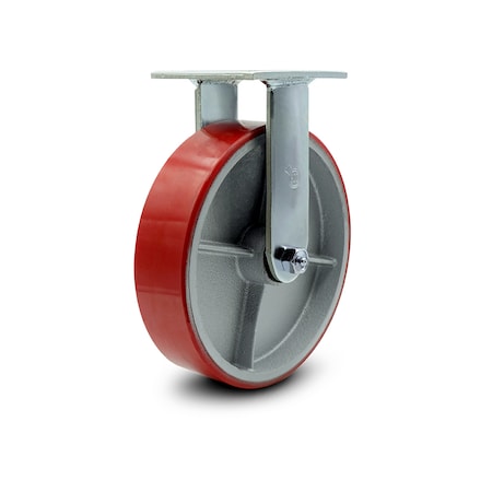 Service Caster 8 Inch Red Poly on Cast Iron Wheel Rigid Caster with Roller Bearing SCC SCC-30R820-PUR-RS